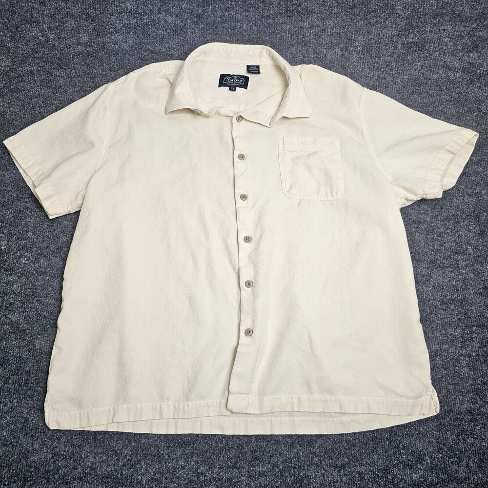 Nat Nast Men’s Button-Up Shirt Silk blend Short Sleeve White Cream Sz XL